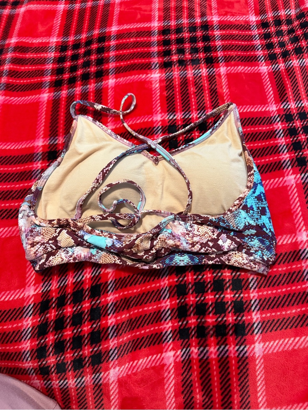 Printed Bralette Swim Top - Turquoise & Brown Snake Print